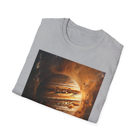 Charcoal cotton T-shirt featuring textured Jupiter painting design