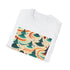 Charcoal crew neck cotton T-shirt with groovy ocean-inspired psychedelic patterns