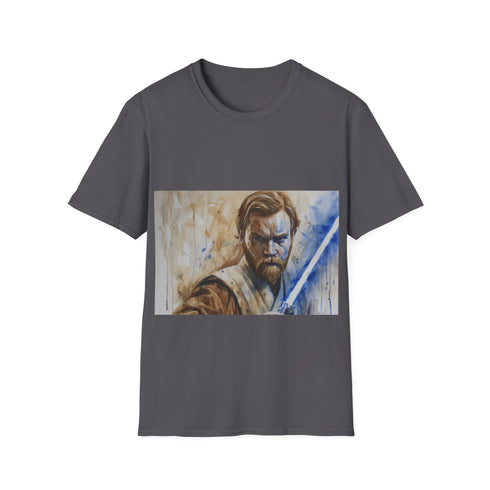 Charcoal cotton t-shirt with Obi Wan lightsaber design.