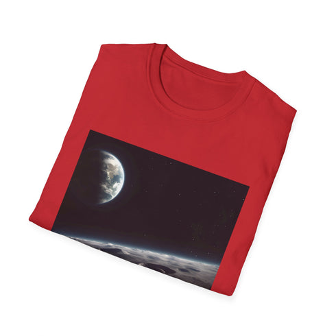 Charcoal cotton T-shirt with celestial Earth watercolor design featuring swirling oceans