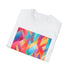 Abstract charcoal crew neck T-shirt vibrant geometric patterns cotton summer design