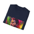 Neon watercolor t-shirt with Chris Pratt vibrant design in charcoal cotton fabric