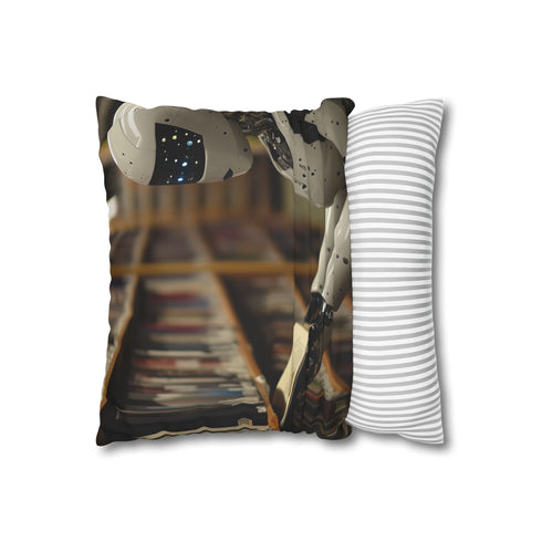 Robot Librarian in Digital Archives Double-Sided Square Cushion Cover