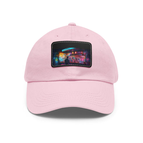 Neon watercolor splash white baseball cap with light brown patch.