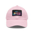Neon watercolor splash white baseball cap with light brown patch.