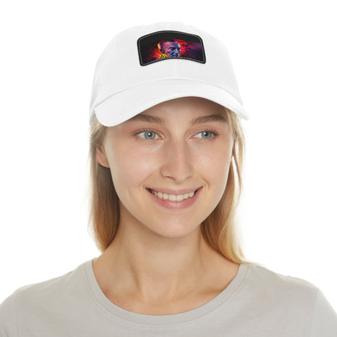 Vibrant neon white baseball cap with light brown patch.