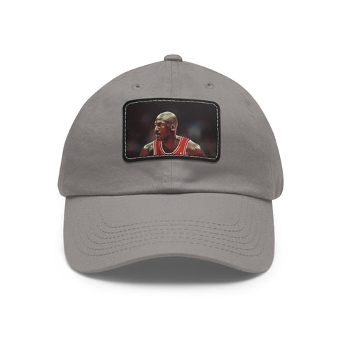 White cotton Chicago Bulls cap worn by Michael Jordan with rectangle patch.
