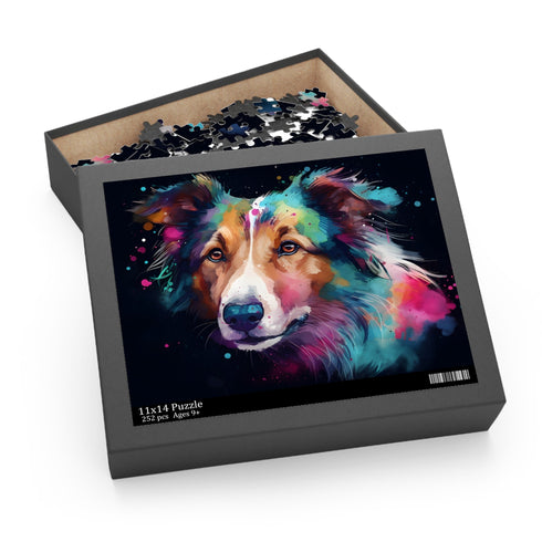 Collie puzzle with vibrant colors and intricate details for dog lovers.