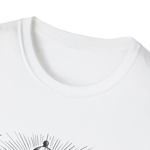 Hand-drawn lighthouse charcoal T-shirt with detailed ocean waves offering relaxed fit