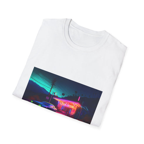 Charcoal cotton crew neck T-shirt with vibrant neon watercolor design