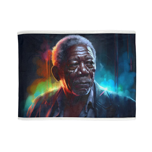 Neon watercolor Hollywood blanket with Morgan Freeman tribute design.