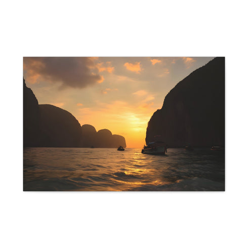 Maya Bay Tropical Limestone Cliffs Sunset Stretched Canvas Wall Art - View 2 | Prints With Passion