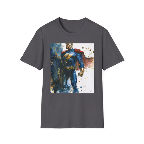 Homelander T-Shirt: Charcoal cotton crew neck tee with iconic superhero.