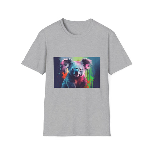 Charcoal watercolor T-shirt with serene koala design and crew neck