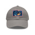Gleaming goldfish adventure baseball cap with light brown rectangle patch.