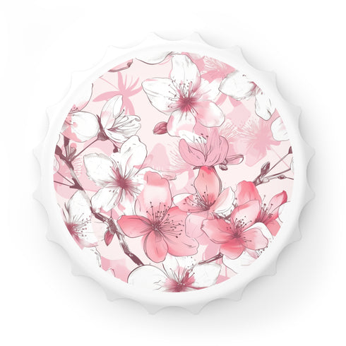 Cherry blossom patterned white bottle opener for kitchen accessories enthusiasts.