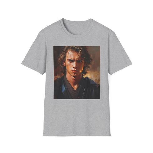 Charcoal cotton T-shirt featuring vibrant Anakin Skywalker portrait in dynamic brushstrokes