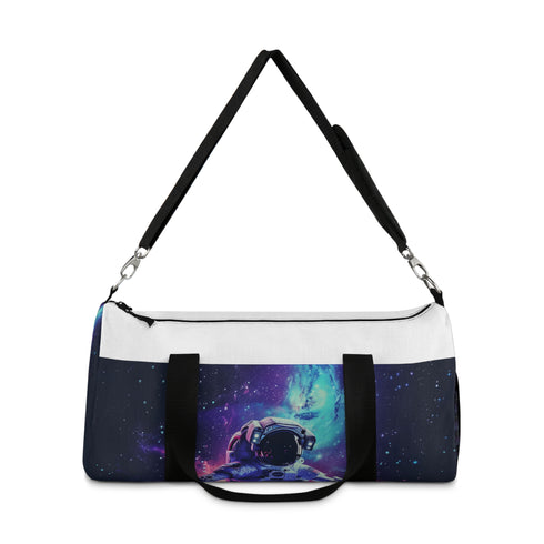 Space-themed cosmic duffel bag, perfect for intergalactic adventures.