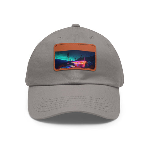 Neon watercolor charm baseball cap with light brown rectangle patch.