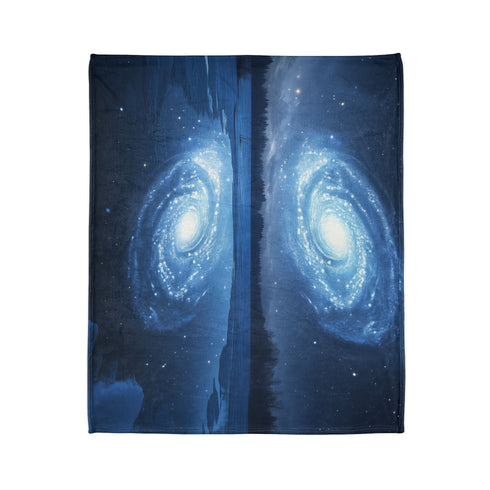 Spiral Galaxy Mirrored in a Frozen Lake Plush Fleece Throw Blanket