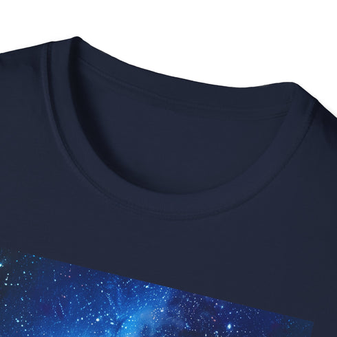 Charcoal cotton crew neck t-shirt with vibrant Milky Way painting