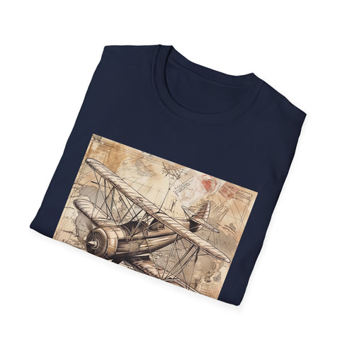 Charcoal cotton t-shirt with vintage airplane adventure graphic regular fit