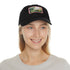 Central Park skyline watercolor baseball cap in white with brown patch.
