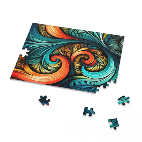 Mesmerizing glowing spiral fractal puzzle with intricate design and 120 pieces.