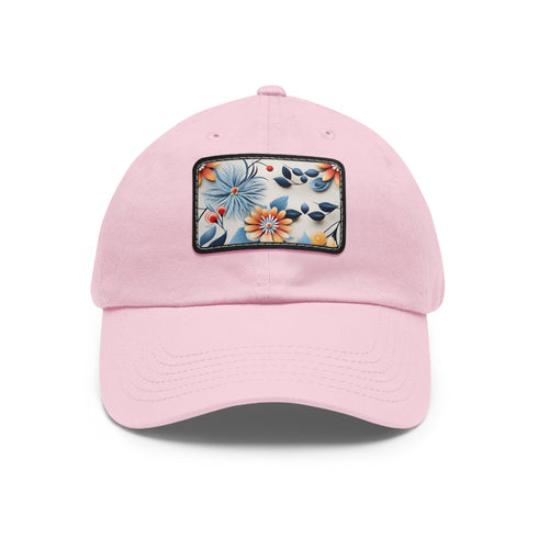 Floral print white baseball cap with colorful flower pattern.