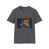 Charcoal crew neck cotton T-shirt with neon watercolor design