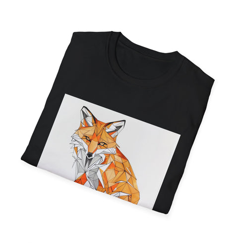 Geometric fox portrait charcoal t-shirt with soft cotton crew neck