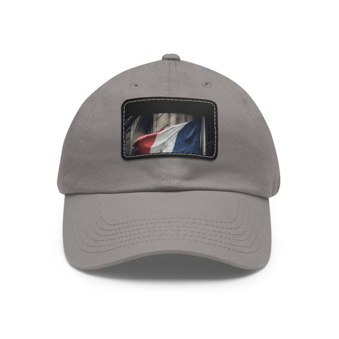 French Pride Flag Baseball Cap in White with Light Brown Rectangle Patch