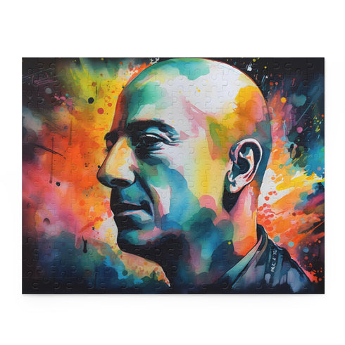 Neon watercolor puzzle featuring vibrant colors inspired by Jeff Bezos.