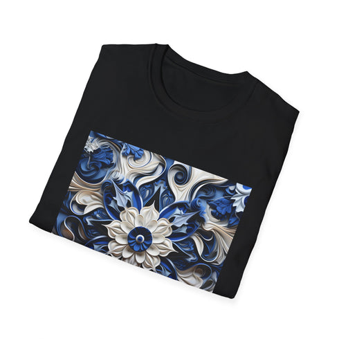 Porcelain Blue Blossom Tee T-Shirt Soft Cotton Delicate Floral Design