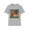 Tropical sunset palm tree t-shirt, charcoal color, crew neck, regular fit