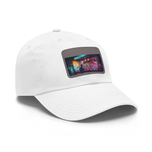 Neon watercolor splash baseball cap with light brown patch.