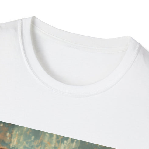 Charcoal vintage camera t-shirt with crew neck and scattered film reels design