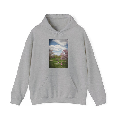 Spring bloom family fun hoodie in navy, regular fit, unisex.
