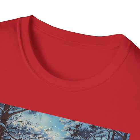 Charcoal crew neck cotton t-shirt with winter wonderland painting design