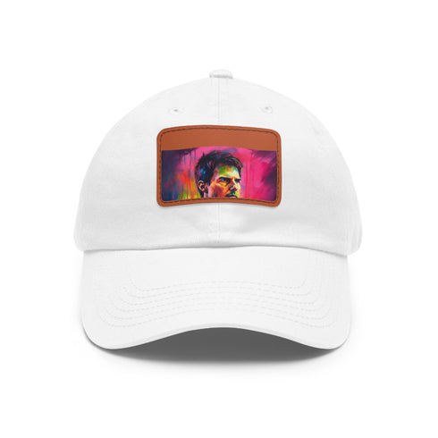 Neon colors watercolor baseball hat with light brown rectangle patch.