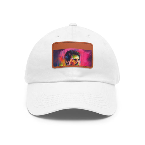 Neon watercolor baseball cap with light brown patch, rectangular shape.
