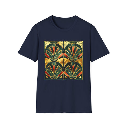 Charcoal geometric art deco pattern t-shirt in soft cotton crew neck
