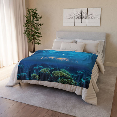 Sunken City Glowing through Coral Reef Plush Fleece Throw Blanket