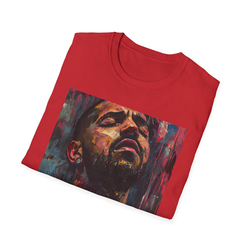 Charcoal cotton crew neck T-shirt with vibrant Drake portrait design