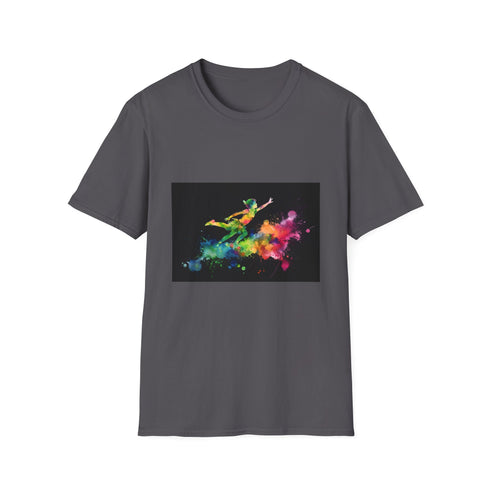 Charcoal cotton crew neck T-shirt with vibrant neon Peter Pan design