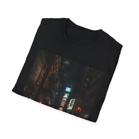 Charcoal cotton T-shirt with vibrant New York City night skyline design
