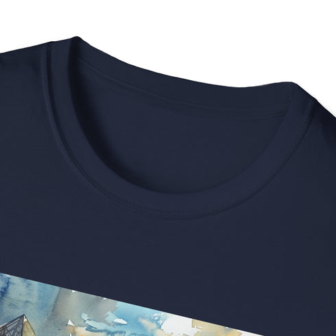 Charcoal crew neck cotton t-shirt with Louvre watercolor graphic
