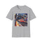 Charcoal crew neck t-shirt with vibrant watercolor London underground design