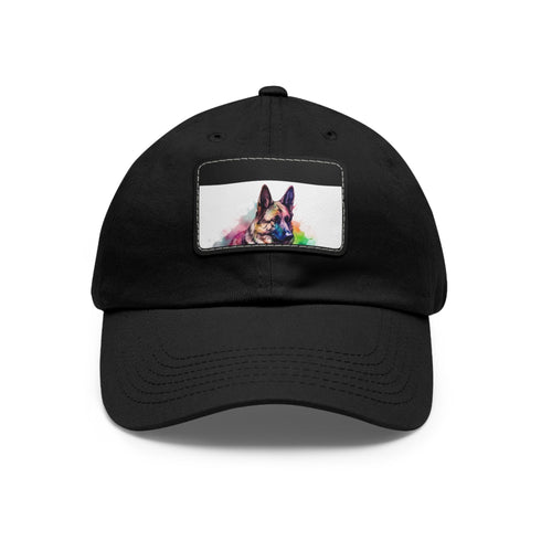 German Shepherd baseball cap with white light brown patch, rectangle shape