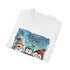Charcoal cotton t-shirt featuring penguins in winter hats and scarves design